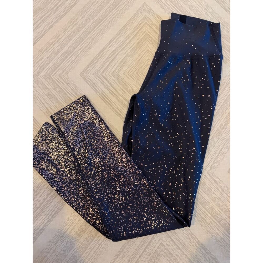 Peloton Show Up Sparkle High Waist Leggings Navy Gold Ombré Small NWT 26” Inseam